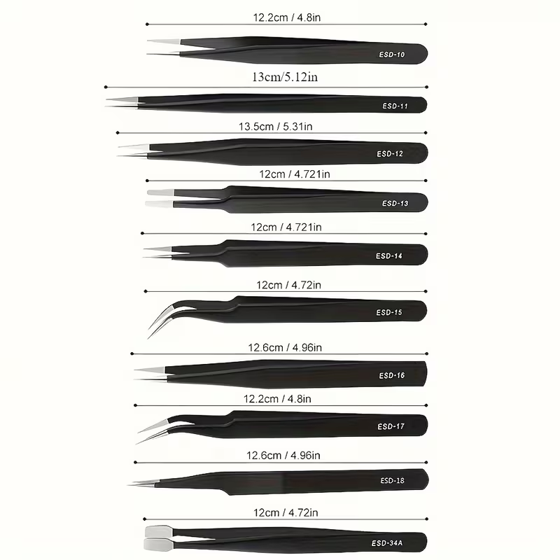 10Pcs ESD Anti‑Static Tweezers - Diy Electronics Art ulasan dan harga