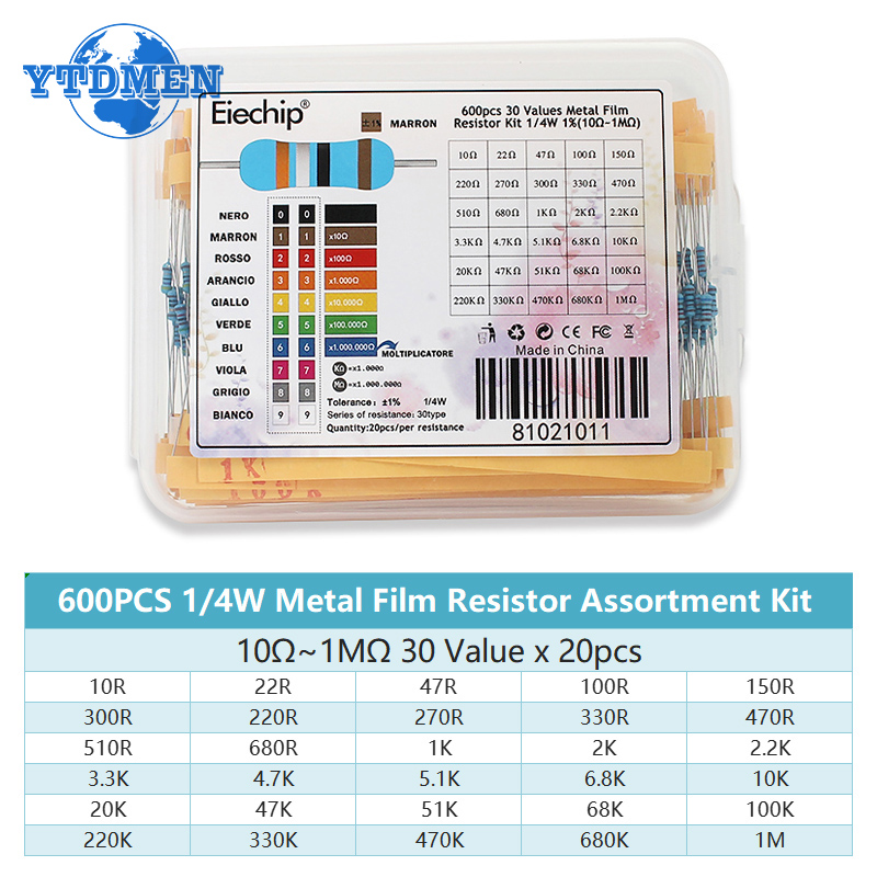 300-600PCS 1/4W Metal Film Res - Resistor Kit 1 4W ulasan dan harga