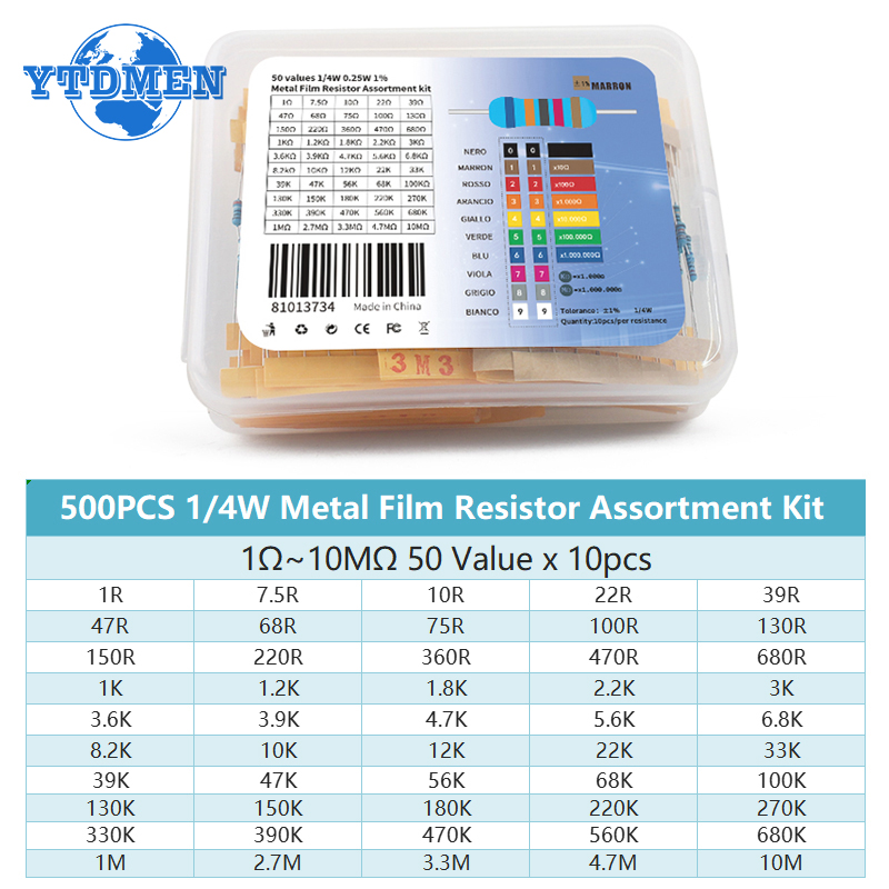 300-600PCS 1/4W Metal Film Res - Resistor Kit 1 4W ulasan dan harga
