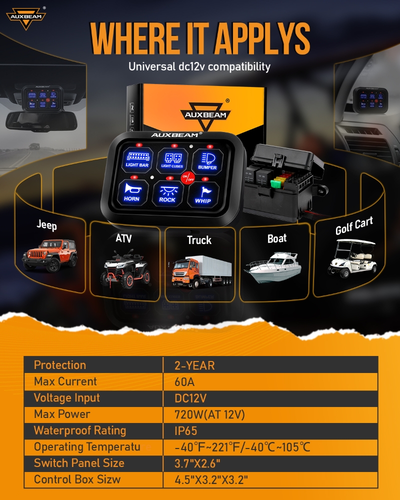 AUXBEAM 720W Universal Switch  - Diy Boat Electronics ulasan dan harga